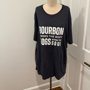 Canvas Tee. 2XL. Grey Short Sleeve. “Bourbon Warms The Body, Dogs Warm The Soul”
